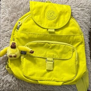 Never Used. Kipling Neon Yellow Small Backpack with Monkey Keychain